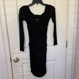 SHEIN Black Long Sleeve Draped Dress